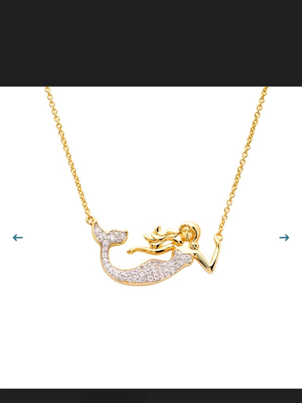Gold Mermaid Pendant Necklace with Crystal Accent - Women Jewelry